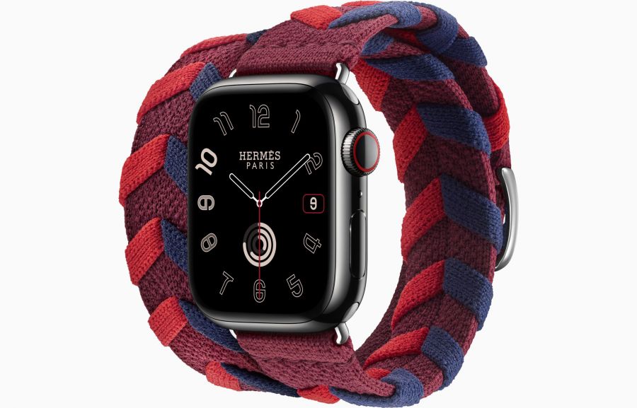 Apple Watch Hermès Series 9 41mm Space Black Stainless Steel Case with Bridon Double Tour Rouge H