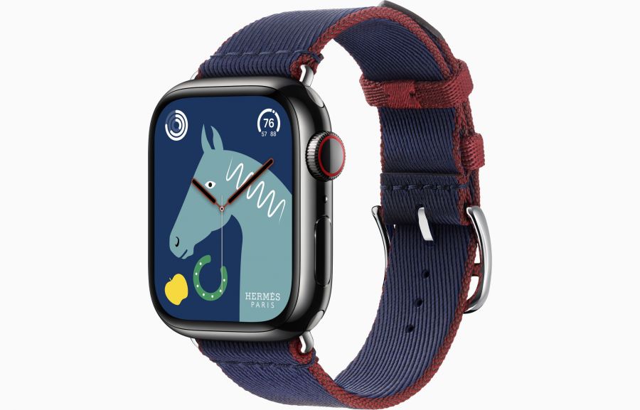 Apple Watch Hermès Series 9 41mm Space Black Stainless Steel Case with Twill Jump Single Tour Navy/Rouge H