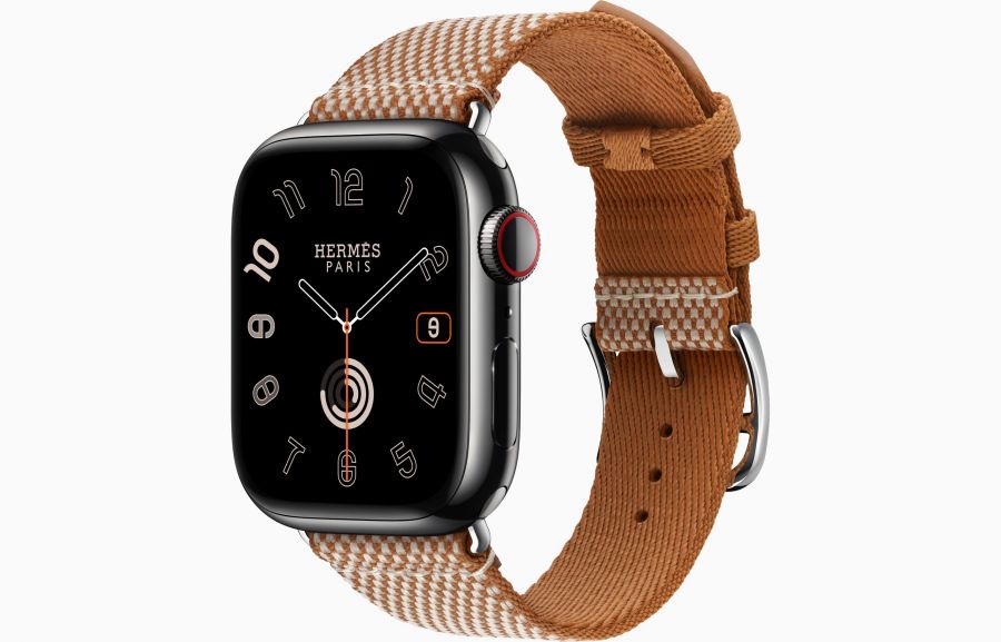 Apple Watch Hermès Series 9 41mm Space Black Stainless Steel Case with Toile H Single Tour Gold/Ecru