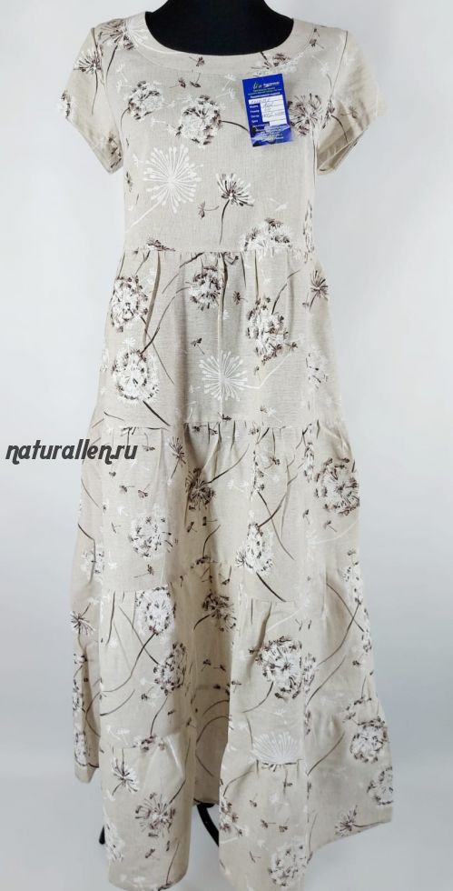 Льняное платье Ярусы (одуванчики)