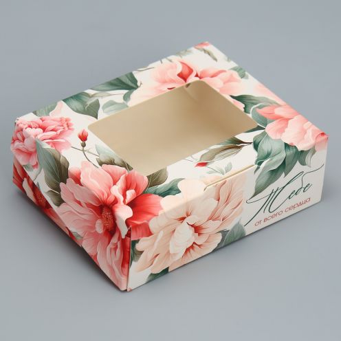Коробка с окошком «Цветочный», 10 х 8 х 3.5 см