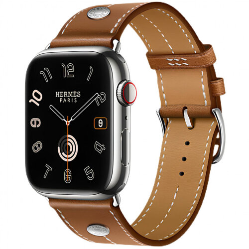 Apple Watch Hermès Series 9 45mm Silver Stainless Steel Case with Single Tour Deployment Riveting Fauve