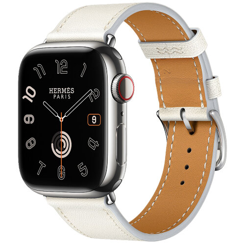 Apple Watch Hermès Series 9 45mm Silver Stainless Steel Case with Single Tour White