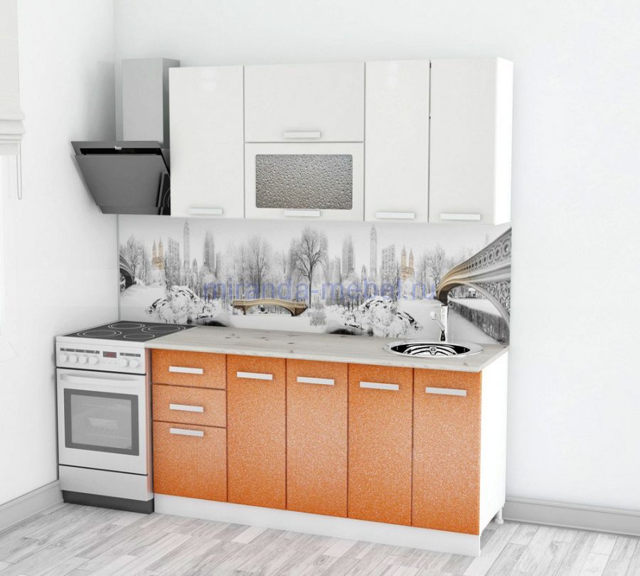 Кухня с фасадами МДФ "Марина 1,6 м" Белый Глянец-Оранжевый