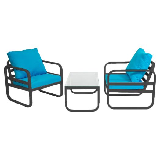 Комплект мебели SANTORINI (2 кресла, стол журнальный, чёрный металлокаркас)