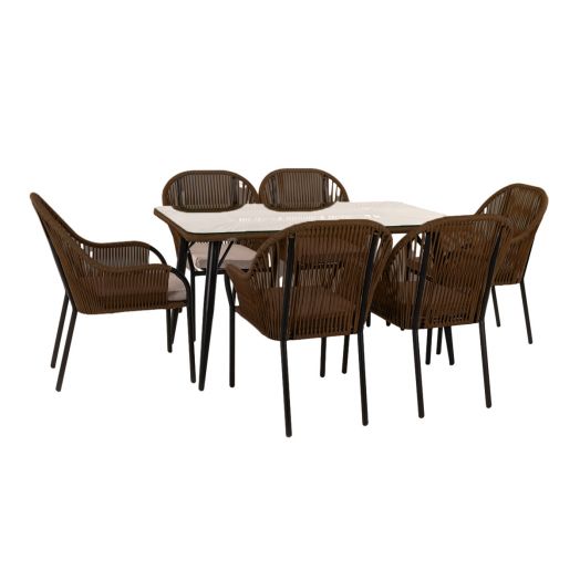 Комплект мебели NUAR обеденный (6 стульев, стол. Экоротанг эрба стейпл коричневый)