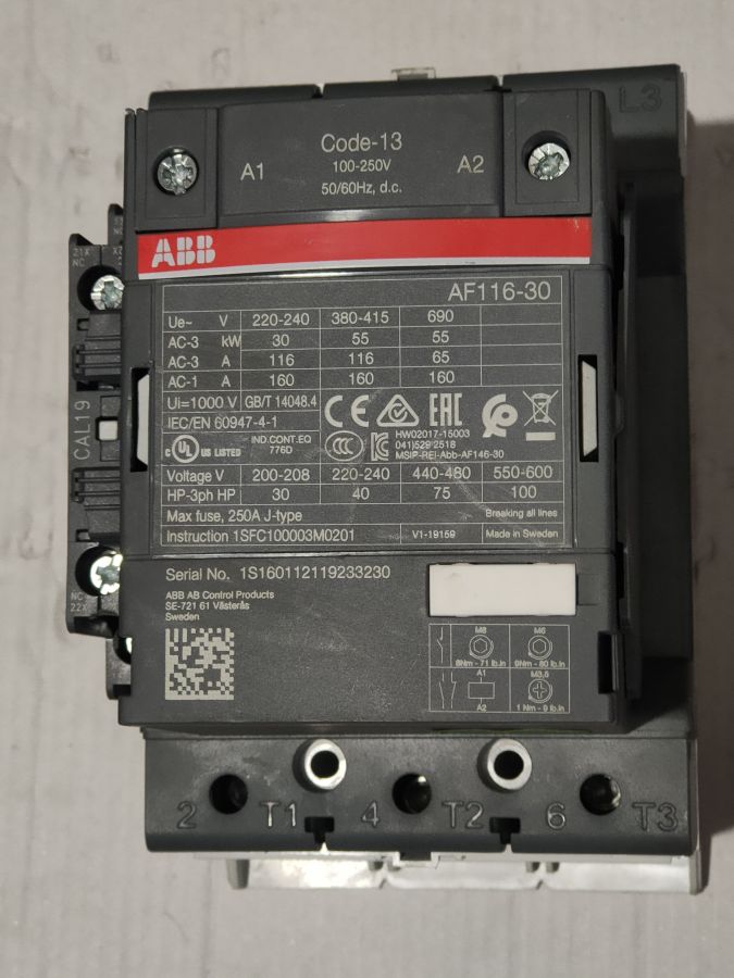 Контактор AF116-30-00-13 116А, катушка 100-250В AC/DC ABB 1SFL427001R1300