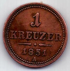 1 крейцер 1851 Австрия XF