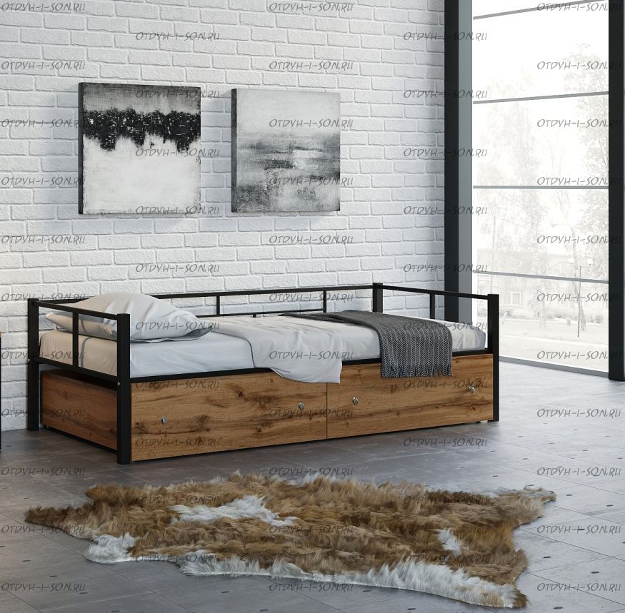 Кровать Арга Лофт с ящиками (90х190)