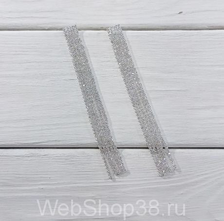 Сверкающие длинные серьги из страз цвет серебро 5 нитей