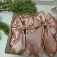 Елочное украшение, набор бантики на елку 10 шт темно розовые с отливом
