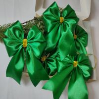 Елочное украшение, набор бантики на елку 6 шт, зелёный цвет с золотым декором