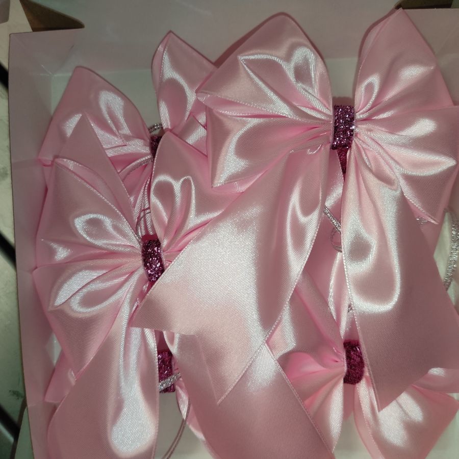 Елочное украшение, набор бантики на елку 6 шт, ярко розовый цвет