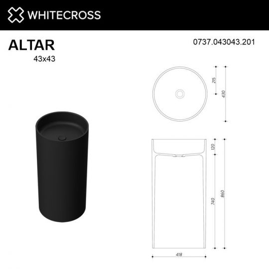 Черная матовая раковина WHITECROSS Altar D=43 схема 3