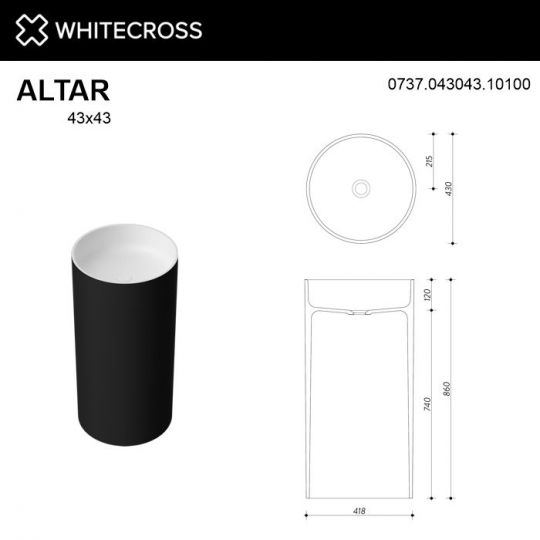 Раковина WHITECROSS Altar D=43 (черный/белый глянец) схема 5