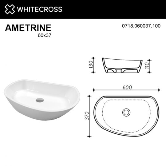 Белая глянцевая раковина WHITECROSS Ametrine 60x37 схема 6