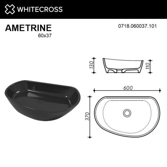 Глянцевая черная раковина WHITECROSS Ametrine 60x37 схема 4