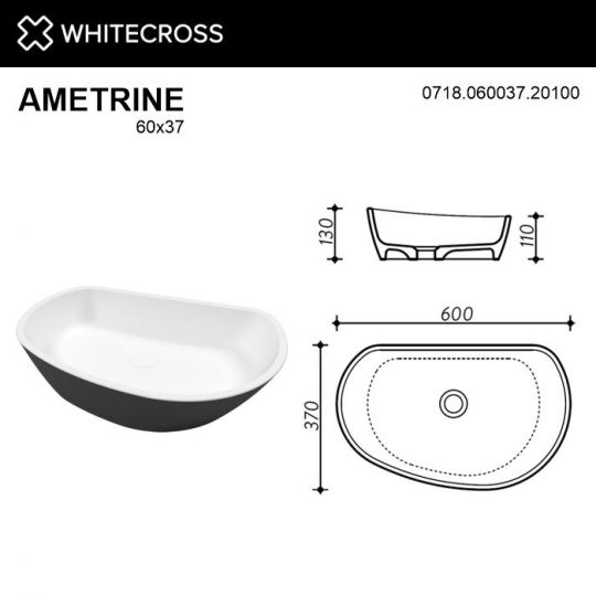 Раковина WHITECROSS Ametrine 60x37 (черный/белый мат) схема 4