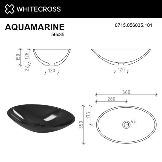 Глянцевая черная раковина WHITECROSS Aquamarine 56x35 схема 4