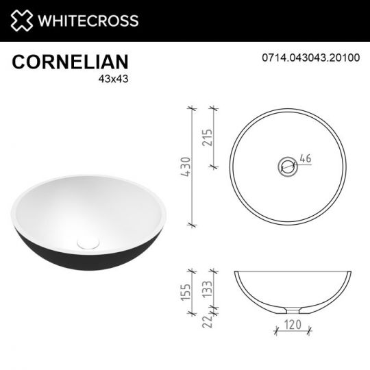 Раковина WHITECROSS Cornelian D=43 (черный/белый мат) ФОТО