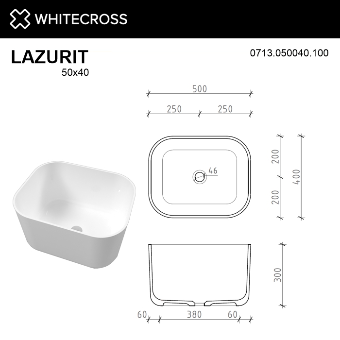 Белая глянцевая раковина WHITECROSS Lazurit 50x40 схема 6