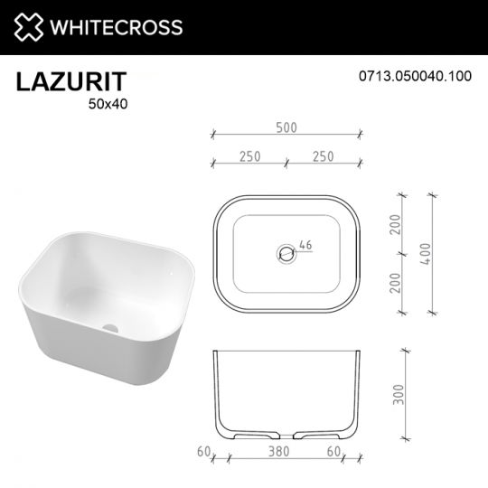 Белая глянцевая раковина WHITECROSS Lazurit 50x40 схема 6