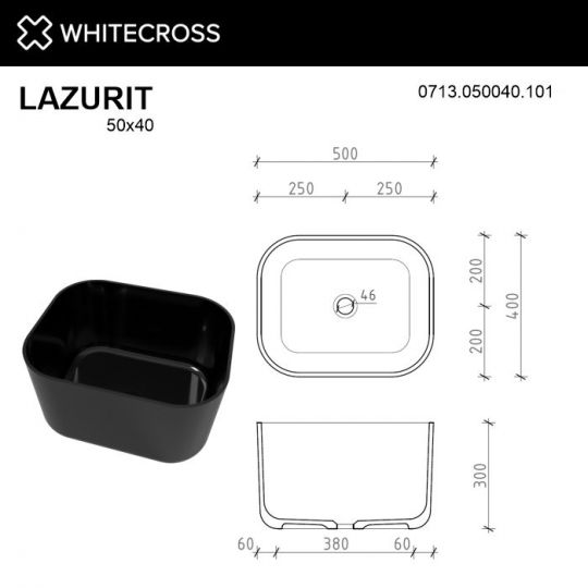 Глянцевая черная раковина WHITECROSS Lazurit 50x40 схема 4
