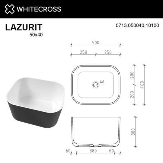 Раковина WHITECROSS Lazurit 50x40 (черный/белый глянец) схема 4