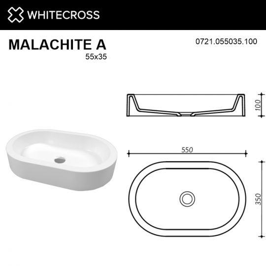 Белая глянцевая раковина WHITECROSS Malachite A 55x35 схема 6