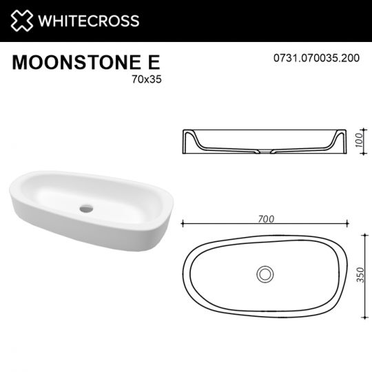 Белая матовая раковина WHITECROSS Moonstone E 70x35 схема 6
