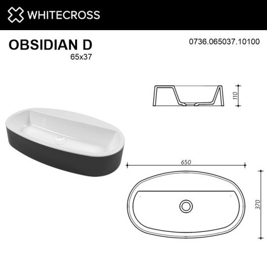 Раковина WHITECROSS Obsidian D 65x37 (черный/белый глянец) схема 4