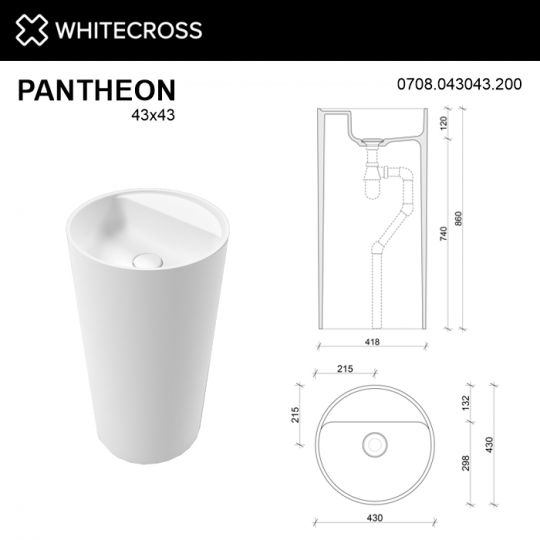 Белая матовая раковина WHITECROSS Pantheon D=43 схема 7