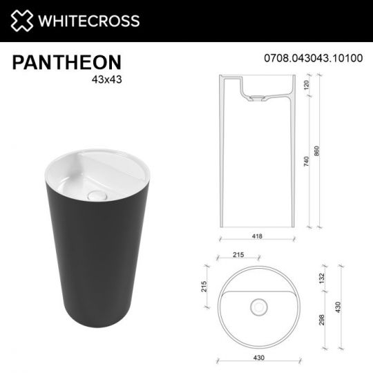 Раковина WHITECROSS Pantheon D=43 (черный/белый глянец) схема 4