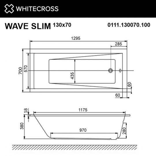 Прямоугольная ванна WHITECROSS Wave Slim 130x70 ФОТО