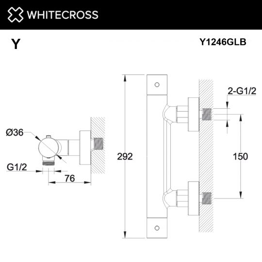 Термостатический смеситель для душа WHITECROSS Y Y1246GLB золото схема 3