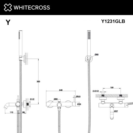 Смеситель для ванны с душевым комплектом WHITECROSS Y Y1231GLB золото ФОТО