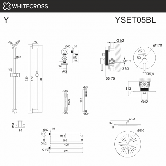 Система для душа скрытого монтажа WHITECROSS Y YSET05BL (черный мат) ФОТО