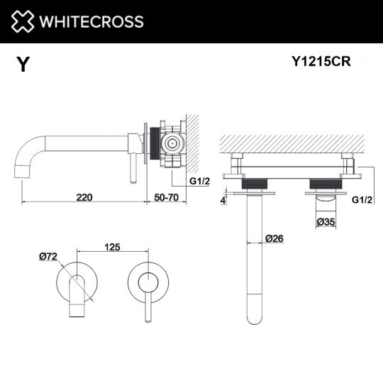 Смеситель для раковины скрытого монтажа WHITECROSS Y Y1215CR хром схема 4