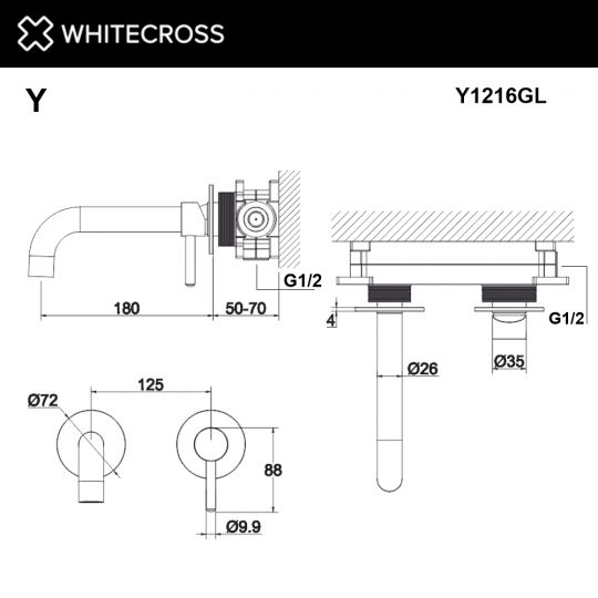 Встраиваемый смеситель для раковины WHITECROSS Y Y1216GL золото схема 3