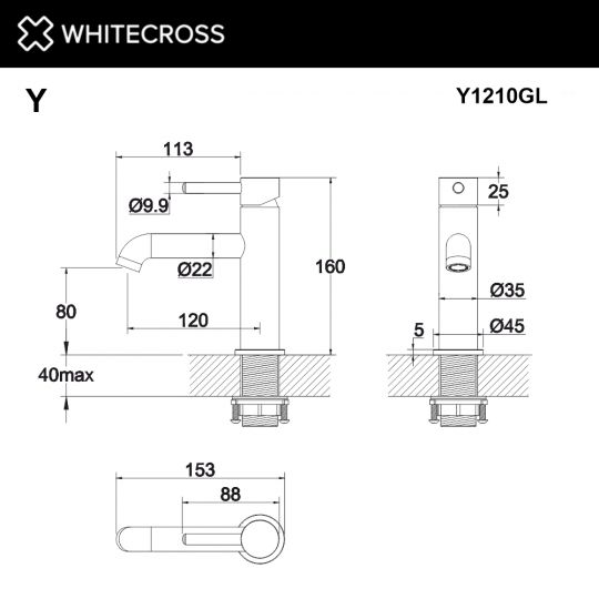 Смеситель для раковины WHITECROSS Y Y1210GL золото схема 3