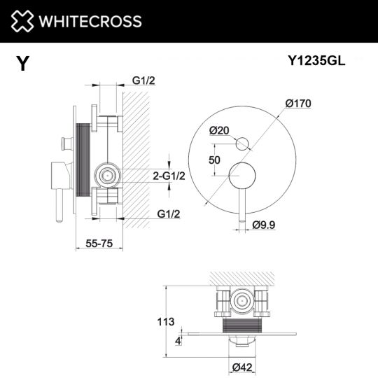 Смеситель для душа скрытого монтажа WHITECROSS Y Y1235GL золото схема 3