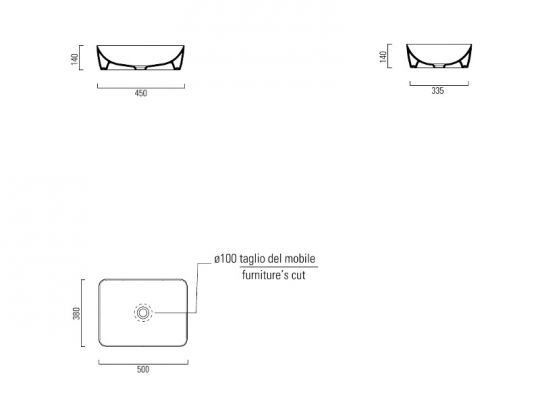 Раковина накладная GSI NUBES 903704 380 мм х 500 мм, цвет Agave Matte схема 3