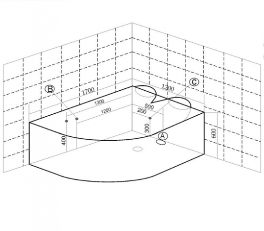 Акриловая ванна Frank F152L 170х120 с гидромассажем схема 3