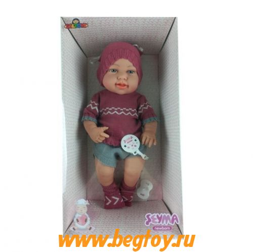 кукла SEYMA новорожденная  в костюмчике бордово серого цвета