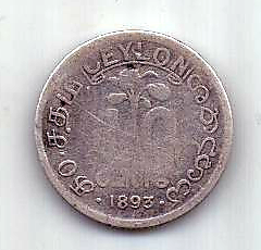 10 центов 1893 Цейлон Великобритания