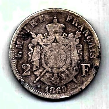 2 франка 1869 Франция ВВ Редкость