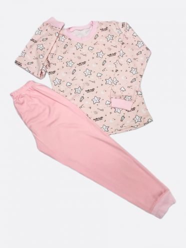 Пижама интерлок-пенье большие размеры, арт.C-PJ023-ITp, розовыйй звезды, купить оптом поштучно