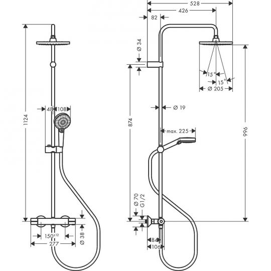 Душевая система Hansgrohe Vernis Blend Showerpipe 26276670 с термостатом черная матовая ФОТО