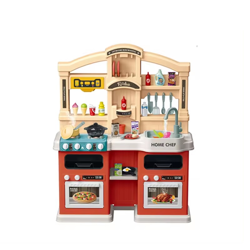 Детская игровая кухня с двумя духовками и буфетом с паром, водой, звуками, 77 аксессуаров (922-131)