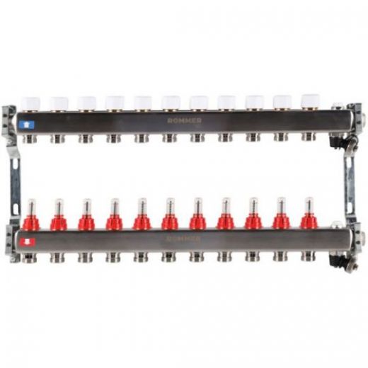 Rommer коллектор 1"x3/4", 11 контуров с расходомерами и запорными клапанами RMS-1201-000011